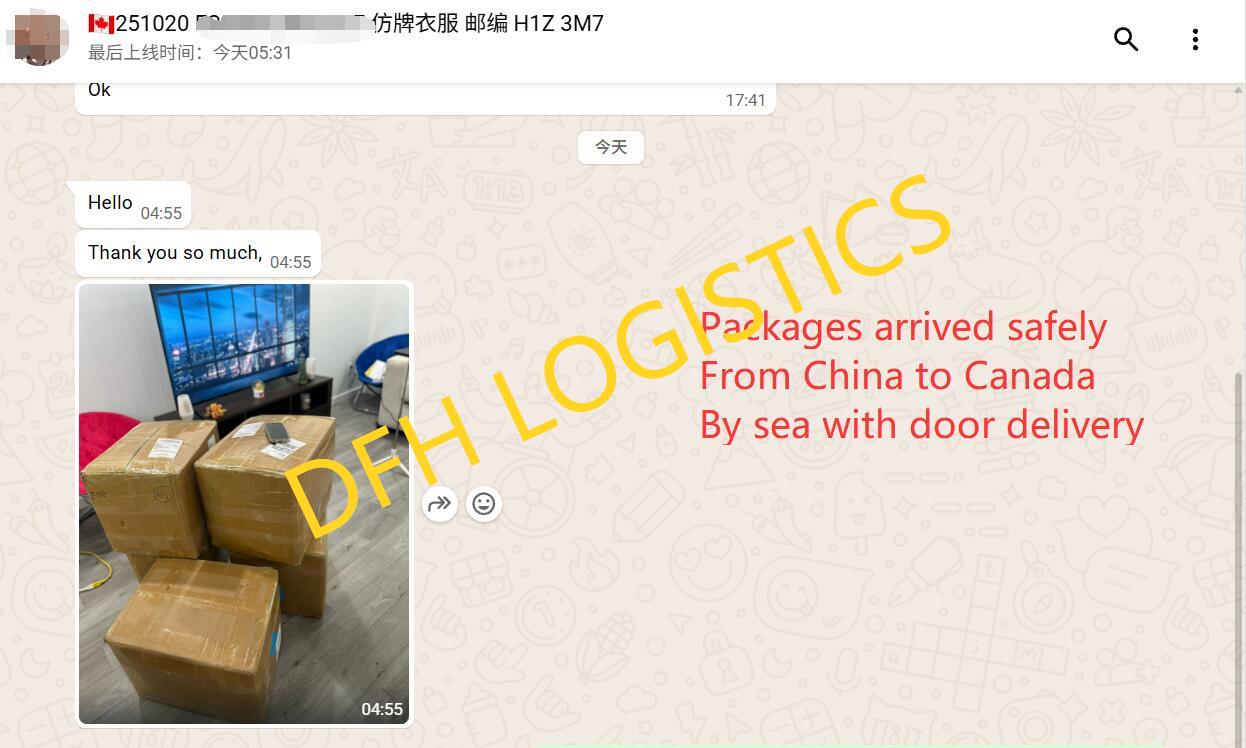Sea freight with door delivery — client confirms arrival