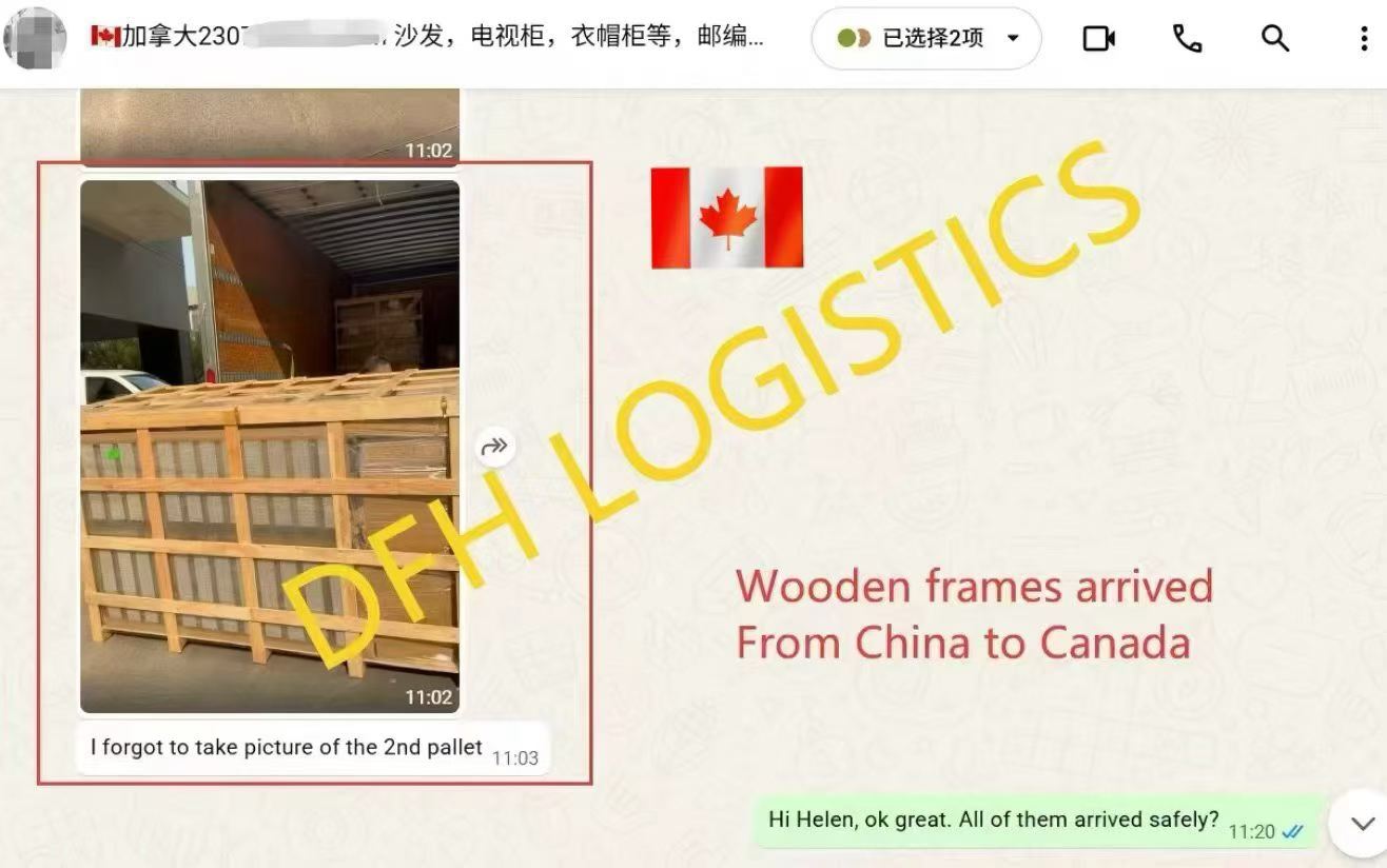 Wooden-framed cabinets and sofas arrived intact in Canada