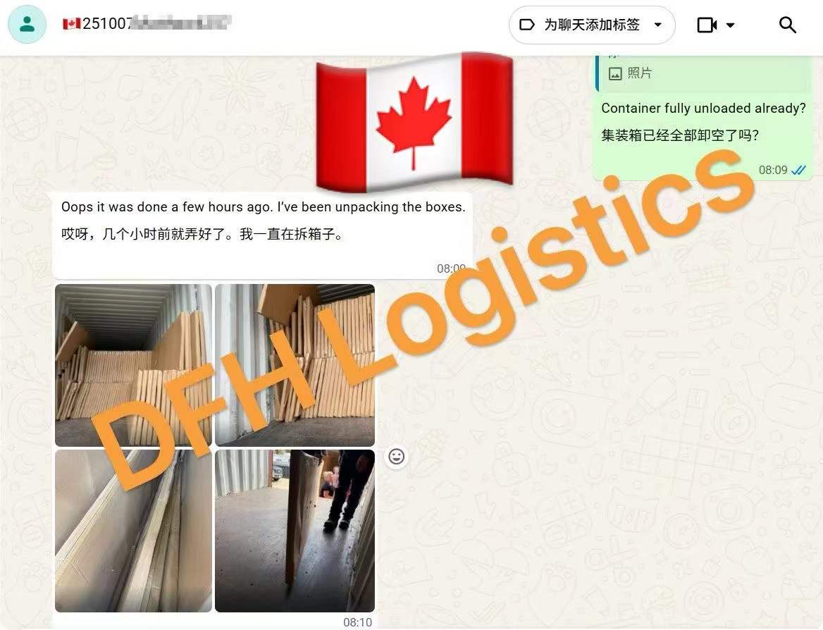 Full container unloaded at the client's Canadian warehouse