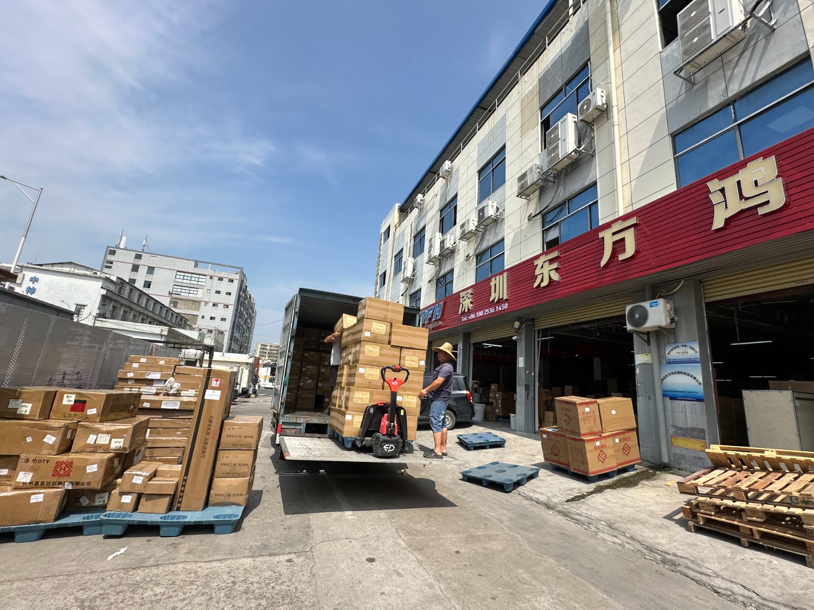 Consolidated shipment prepared for dispatch from the DFH warehouse